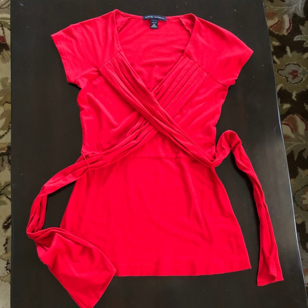 Banana Republic Red Wrap Tie Crossover V-Neck Top